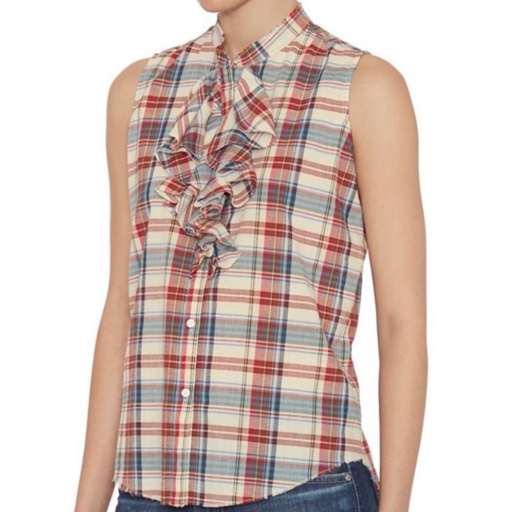 Women’s NSF Plaid Sleeveless Button Front Blouse Size Small